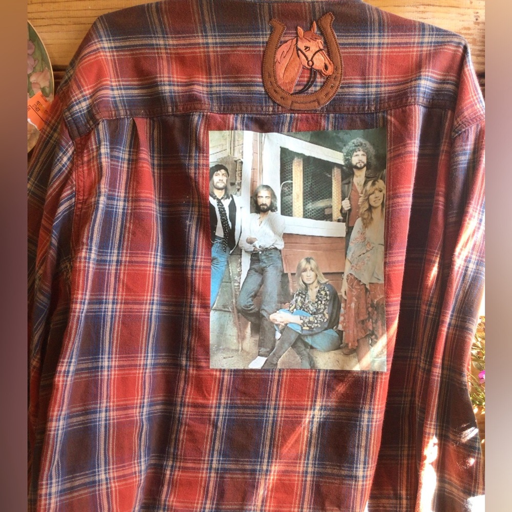 NEW! Upcycled Custom Fleetwood Plaid Shirt with Horse and Band Patch